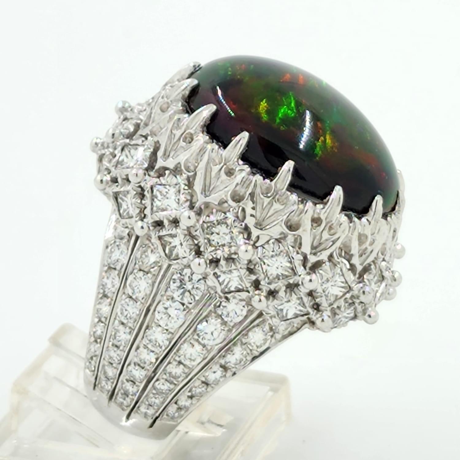 Artisan Vintage 12.93 Black Opal Diamond Textured White Gold Statement Ring