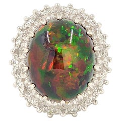 Vintage 12.93 Black Opal Diamond Textured White Gold Statement Ring