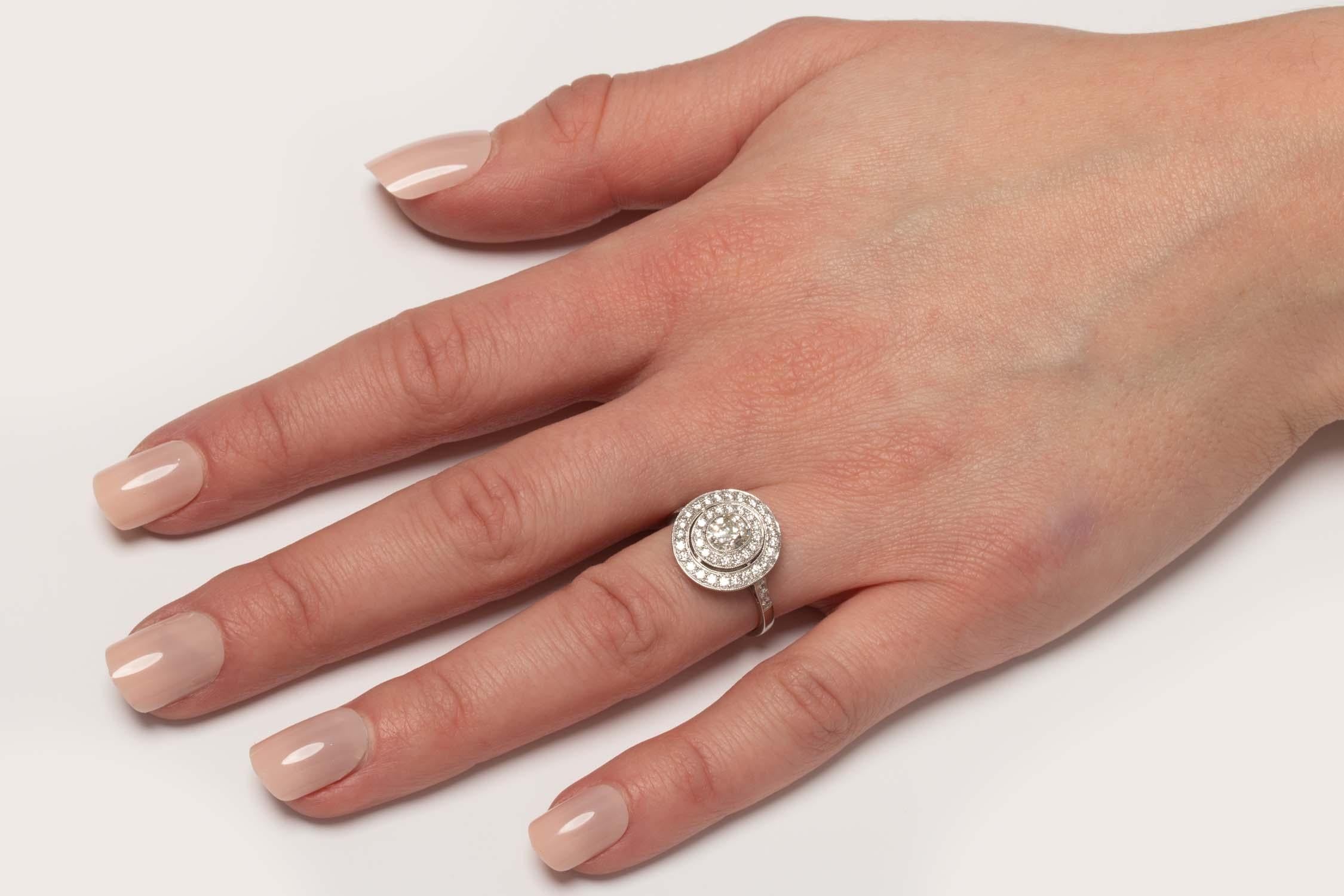 Vintage 1.29 Carat Diamond Double Halo Ring, circa 1960s For Sale 1