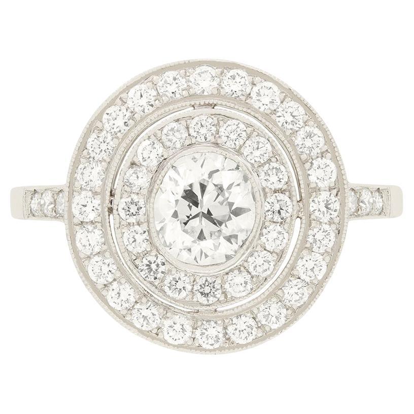 Vintage 1.29 Carat Diamond Double Halo Ring, circa 1960s For Sale