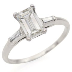 Vintage Platinum 1.29ct H VS1 Emerald Cut Diamond Engagement Ring GIA