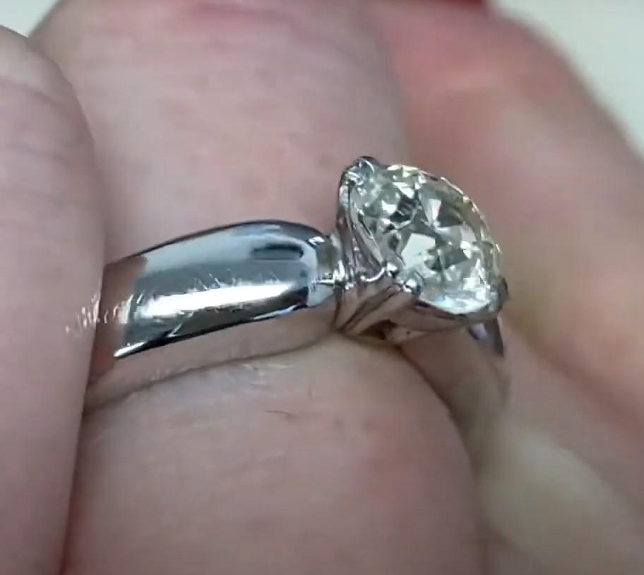Vintage 1.29ct Old European Cut Diamond Solitaire Ring, 18k White Gold For Sale 2