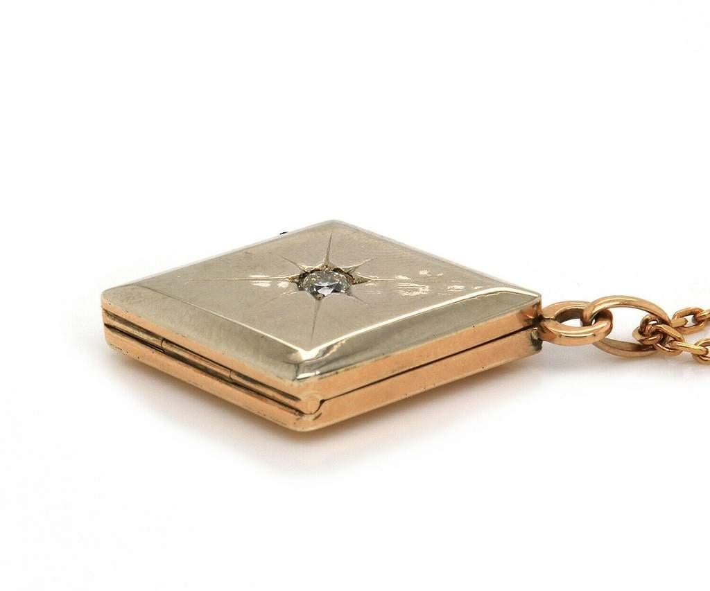 Women's Vintage .12ct Diamond Locket in 18K Yellow Gold W/ Compass