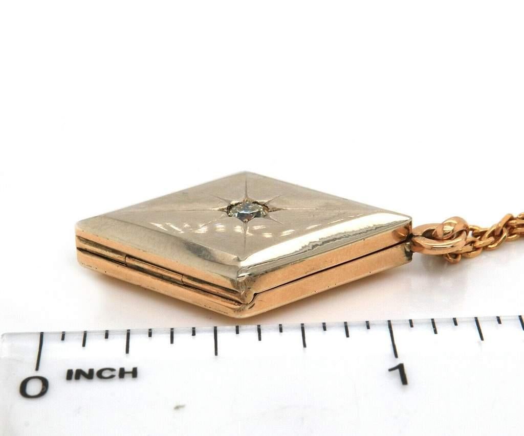 Vintage .12ct Diamond Locket in 18K Yellow Gold W/ Compass 4