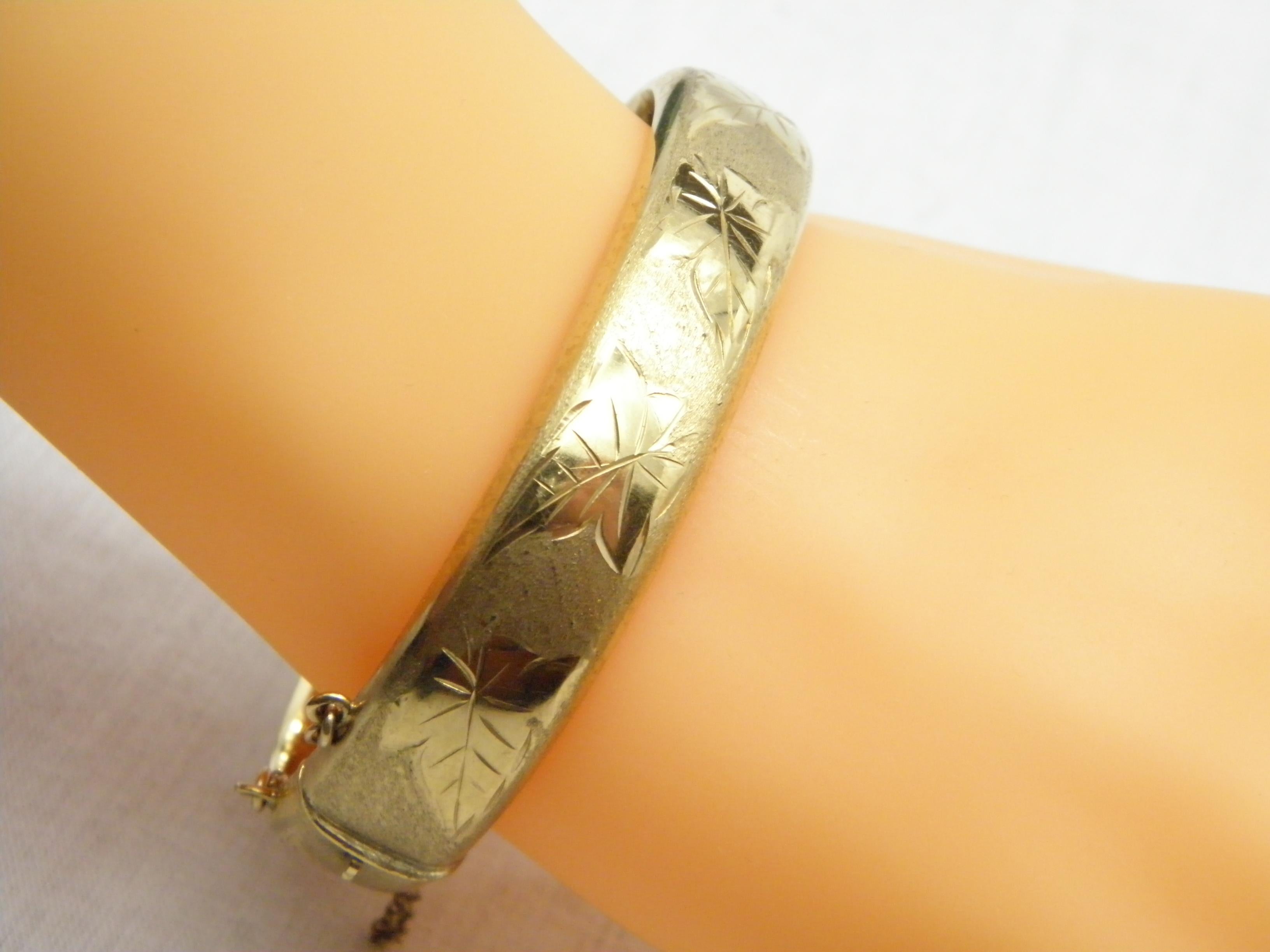Vintage 12ct Gold 'Rolled' Floral Cuff Bracelet Bangle 500 Purity Heavy 21g For Sale 5