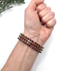 Bracciale vintage in oro rosa 10 carati, anni ’40, a tre file con granati