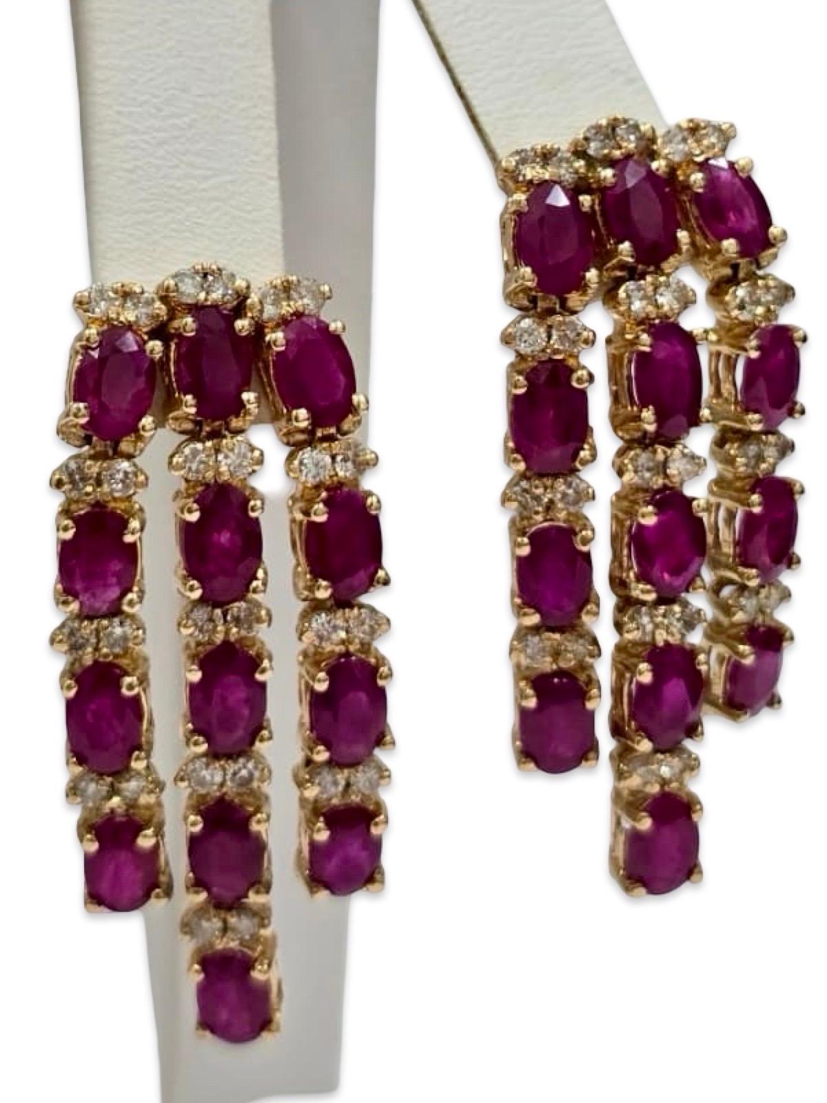Orecchini a lampadario a cascata con rubini e diamanti d'epoca da 12 carati in oro 14K in vendita 7