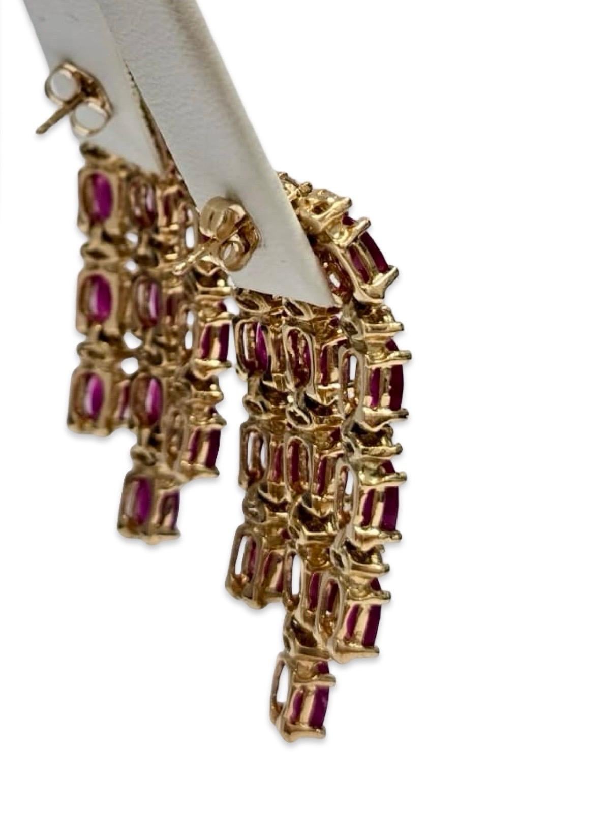 Orecchini a lampadario a cascata con rubini e diamanti d'epoca da 12 carati in oro 14K in vendita 8