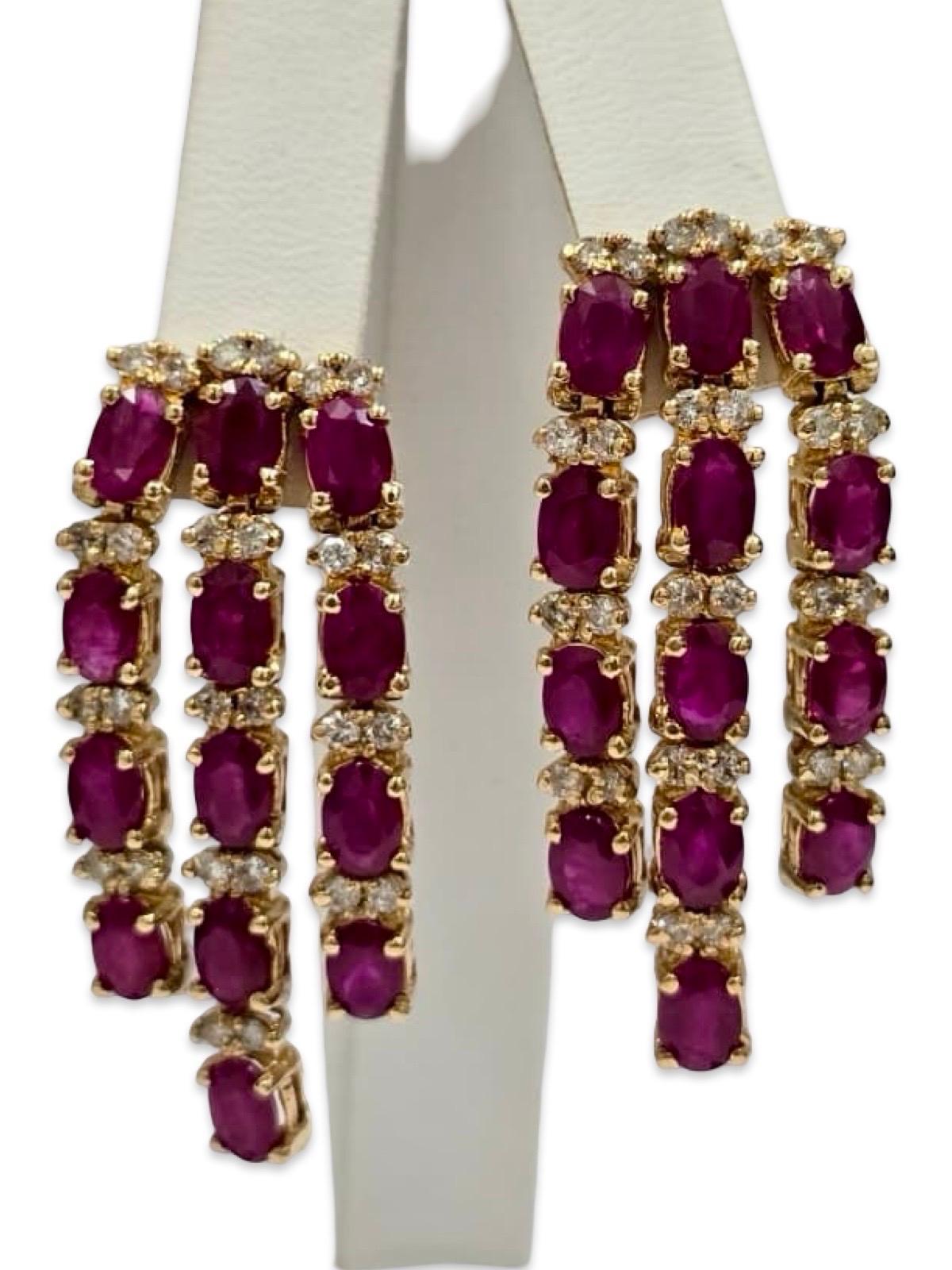 Orecchini a lampadario a cascata con rubini e diamanti d'epoca da 12 carati in oro 14K in vendita 9