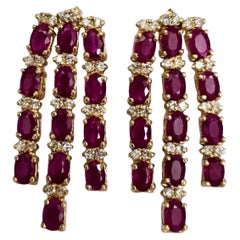 Vintage 12ct Ruby 
Diamond Multi-Row Cascade Chandelier Earrings in 14K Gold