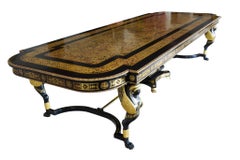 Vintage 12ft 6" Ebonised Cut Brass Boulle Dining Conference Table 20th Century