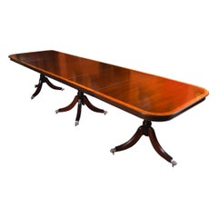 Vintage 12ft Regency Revival TriplePillar Crossbanded Dining Table 20th Century