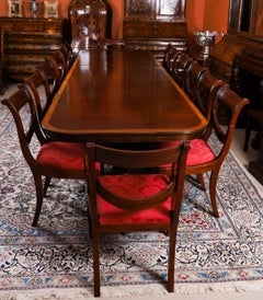 Vintage 12ft Three Pillar Mahogany Dining Table and 14 Chairs 20th Century