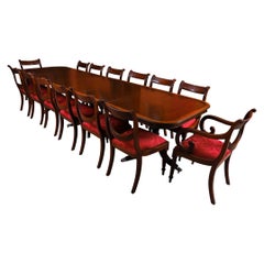 Vintage 12ft Three Pillar Mahogany Dining Table and 14 Chairs 20th Century
