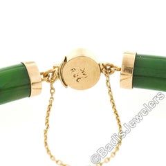 Vintage 12k Gold Curved Rounded Jade w/ Polished Chinese Symbol Link Bracelet