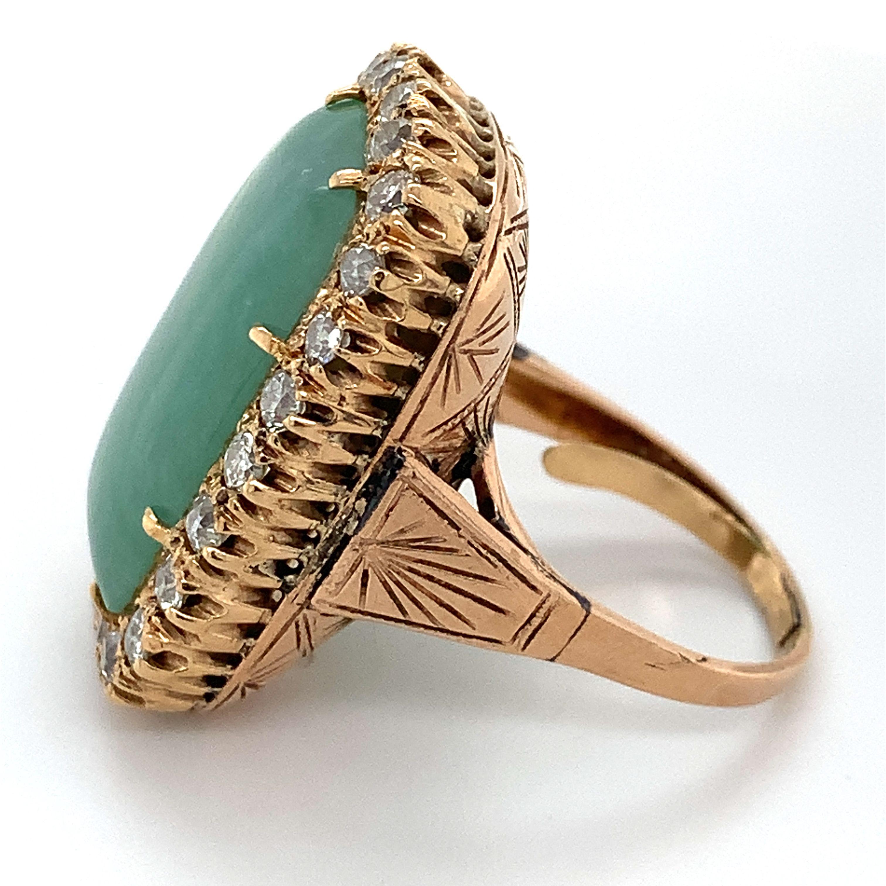 Vintage 12k Gold verlängerte Kissen Jade & europäischen Diamanten Halo Ring Größe 9 5