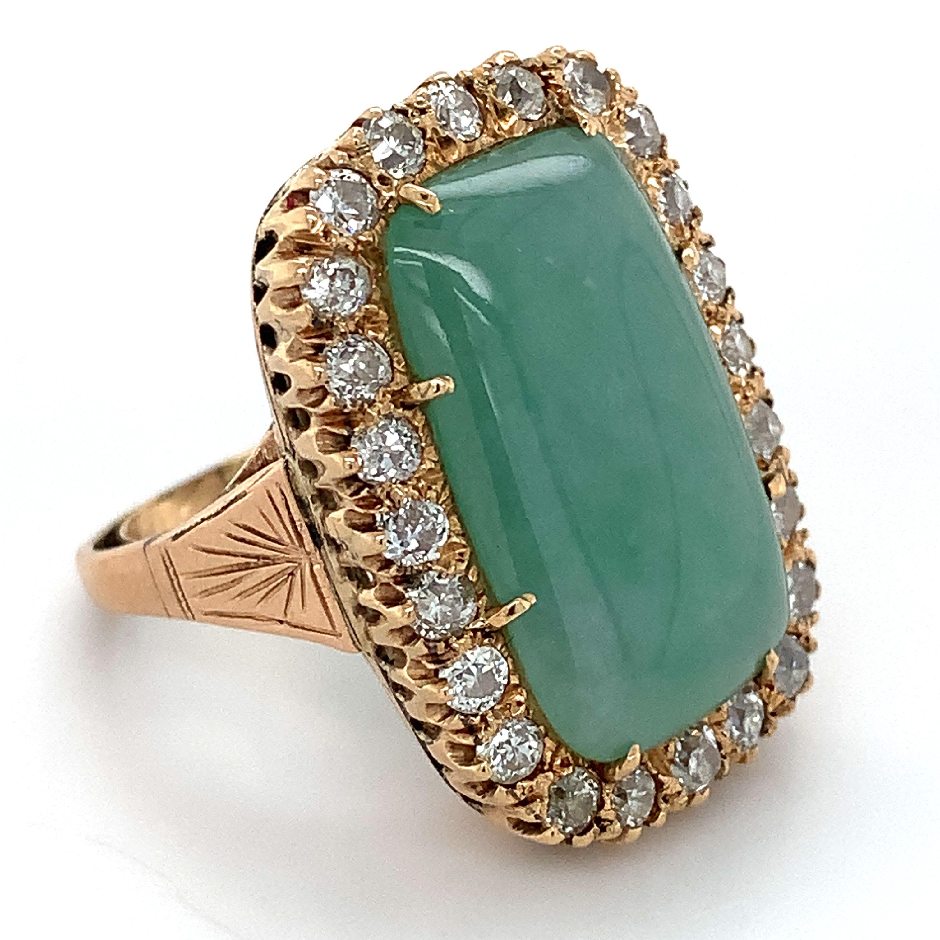Vintage 12k Gold verlängerte Kissen Jade & europäischen Diamanten Halo Ring Größe 9 für Damen oder Herren