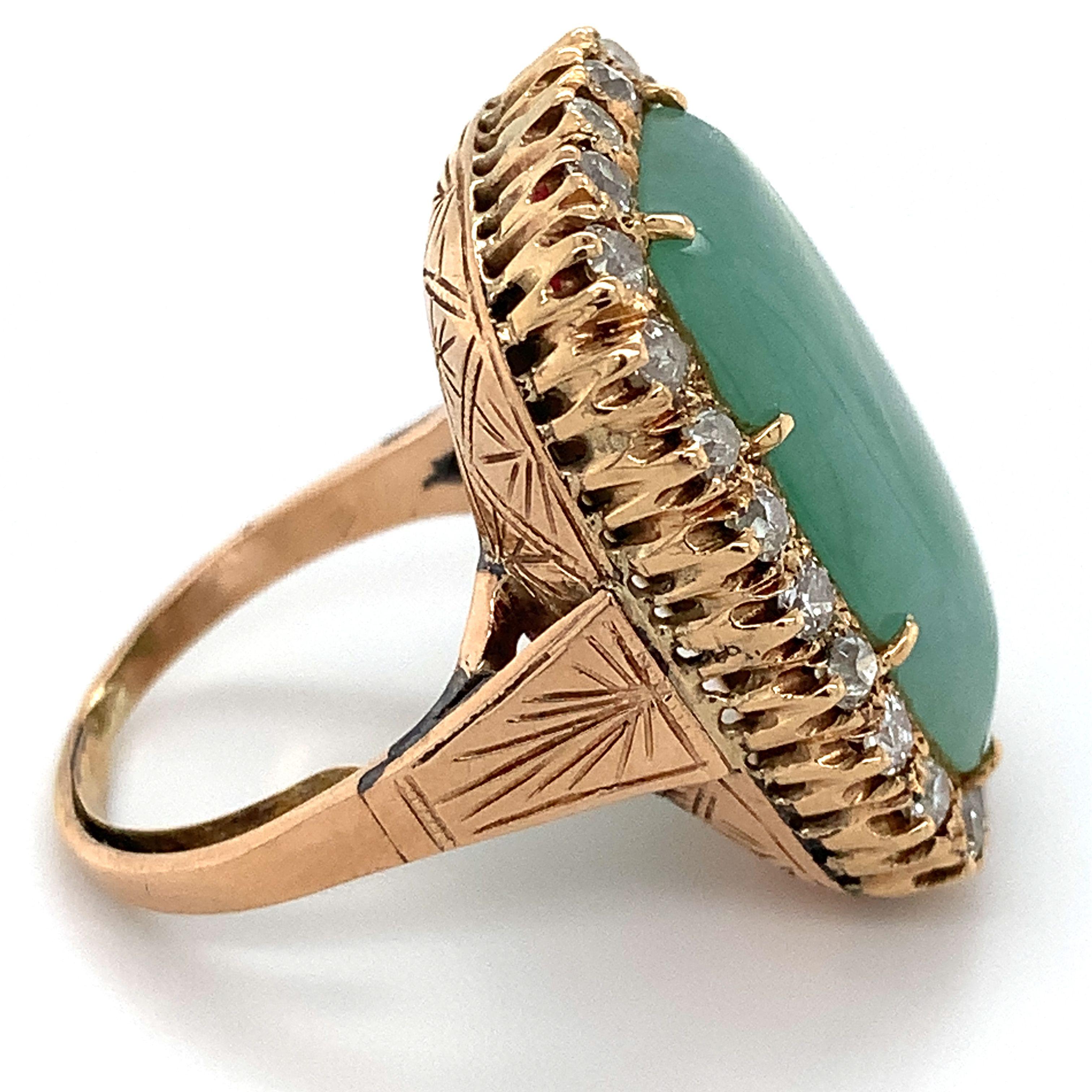 Vintage 12k Gold verlängerte Kissen Jade & europäischen Diamanten Halo Ring Größe 9 1
