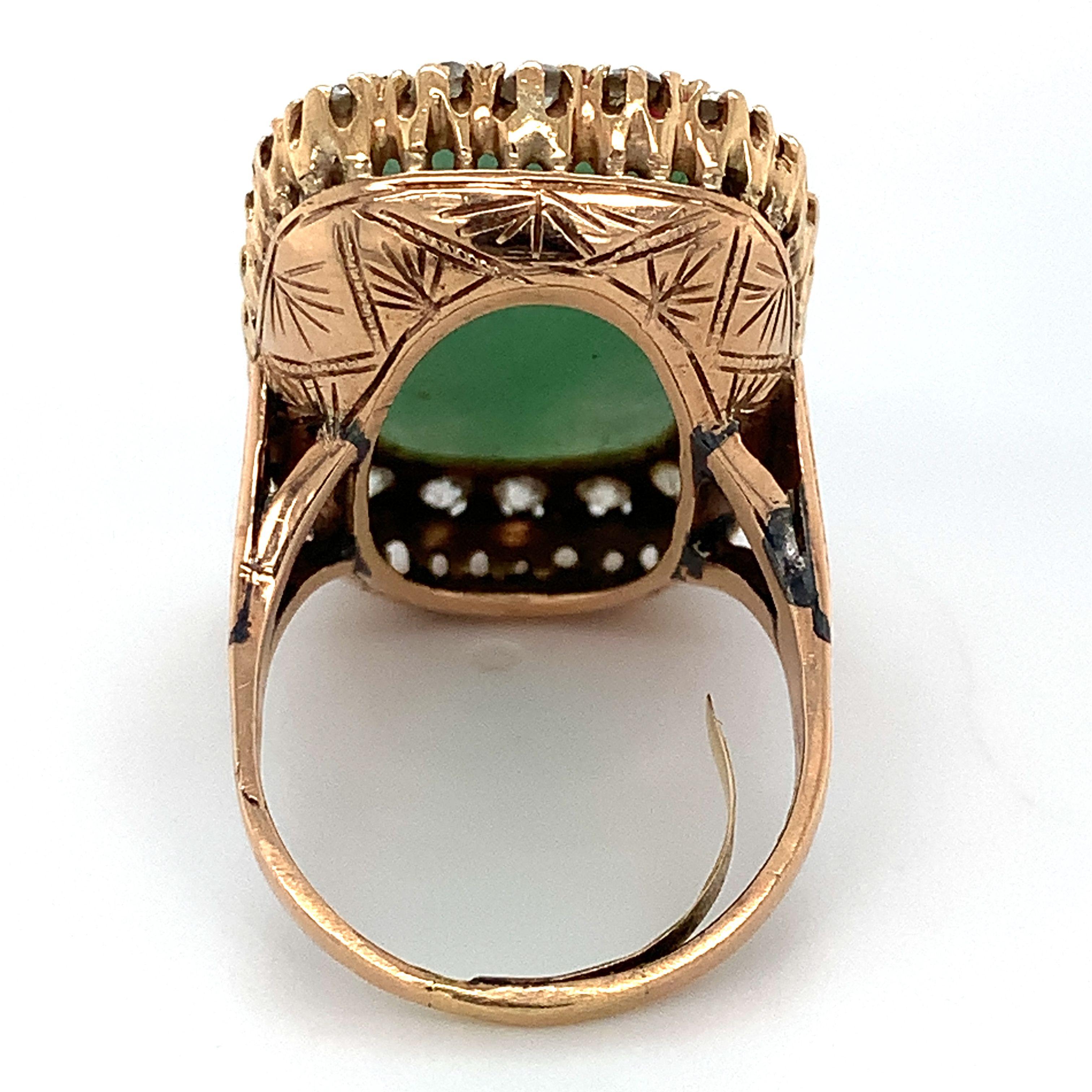 Vintage 12k Gold verlängerte Kissen Jade & europäischen Diamanten Halo Ring Größe 9 3