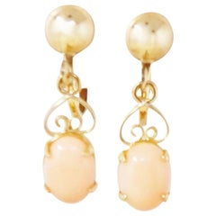 Vintage 12k Gold Filled Angel Skin Coral Drop Earrings By Sorrento, 1940s