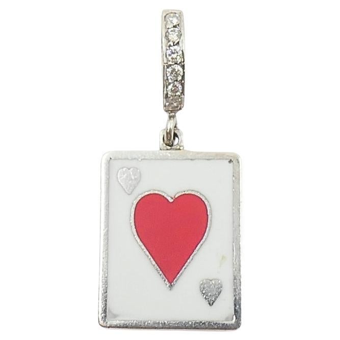 Vintage 12k Gold Playing Card Heart Charm Pavé Diamond Bail For Sale