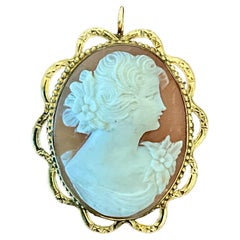 Vintage 12k Handcarved Shell Cameo Brooch Pendant