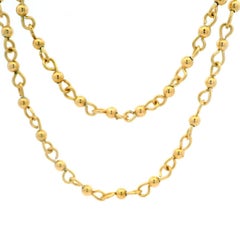 Vintage 12k Solid Yellow Gold 25" Long Handmade Beaded Link Chain Necklace
