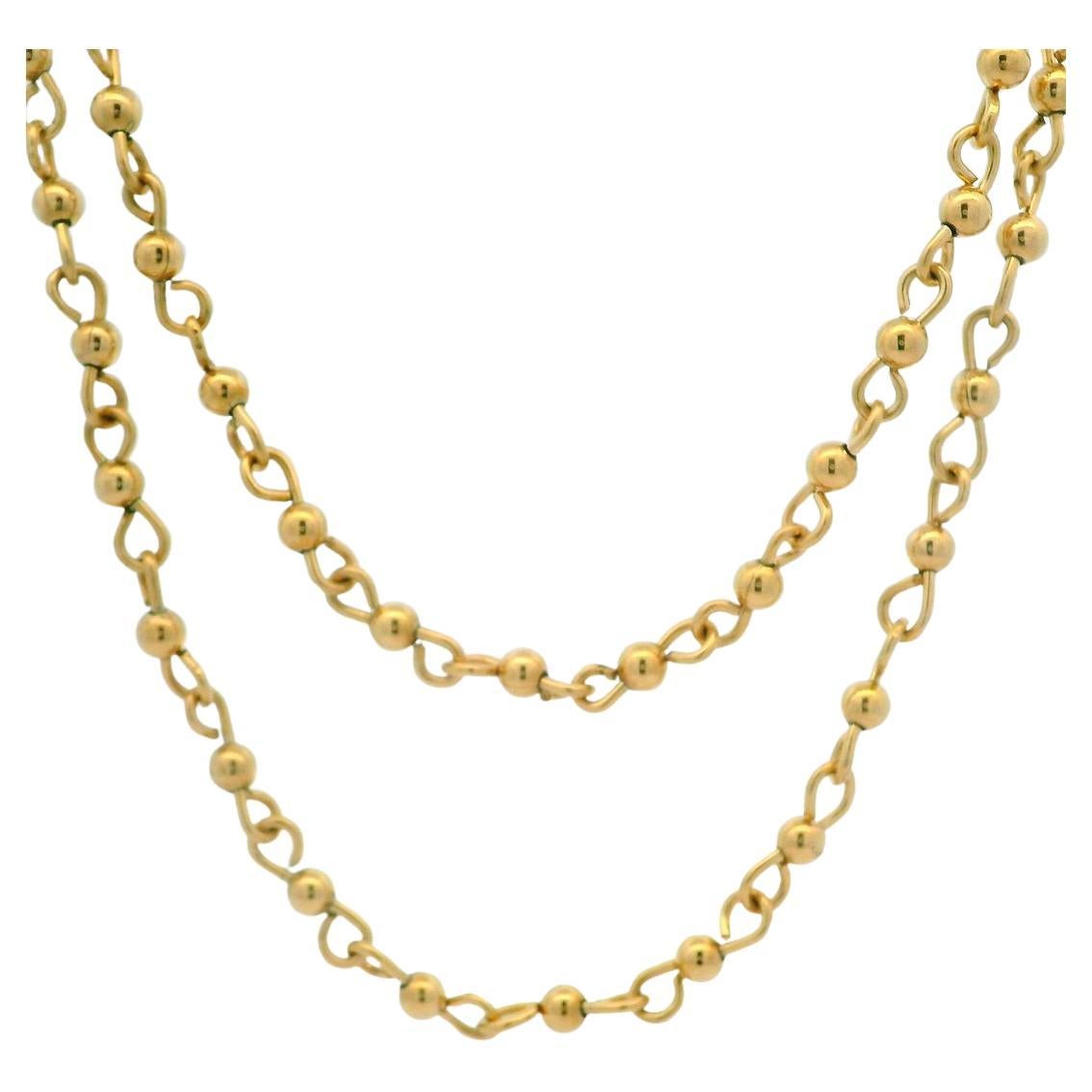 Vintage 12k massives Gelbgold 25" lange handgefertigte Perlen-Gliederkette Halskette im Angebot