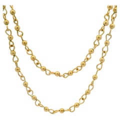 Vintage 12k Solid Yellow Gold 25" Long Handmade Beaded Link Chain Necklace
