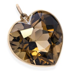 Vintage 12k Yellow 48.2ct Smoky Quartz Heart Pendant