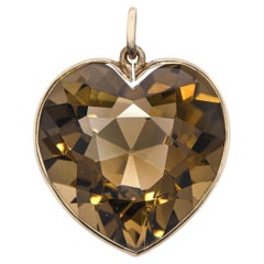 Vintage 12k Yellow 48.2ct Smoky Quartz Heart Pendant