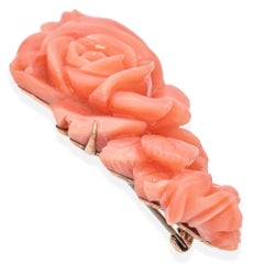 Vintage 12k Yellow Gold Carved Coral Flower Brooch