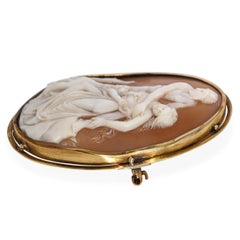 Vintage 12k Yellow Gold Dying Mother Shell Cameo Brooch