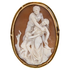 Vintage 12k Yellow Gold Dying Mother Shell Cameo Brooch