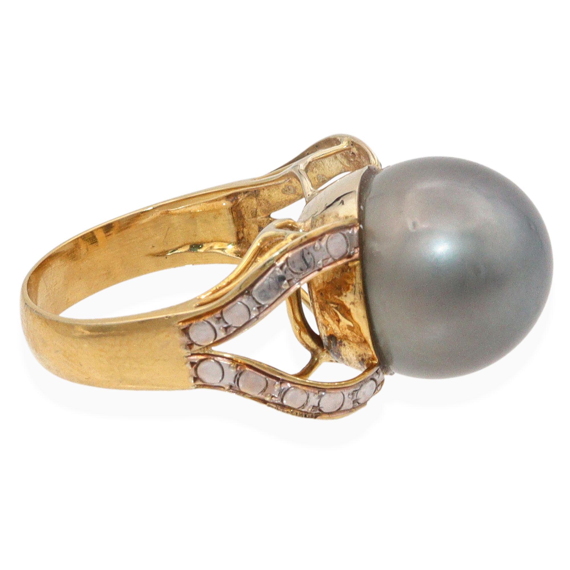 Bague vintage en or jaune 12k avec perle de Tahiti en vente 1