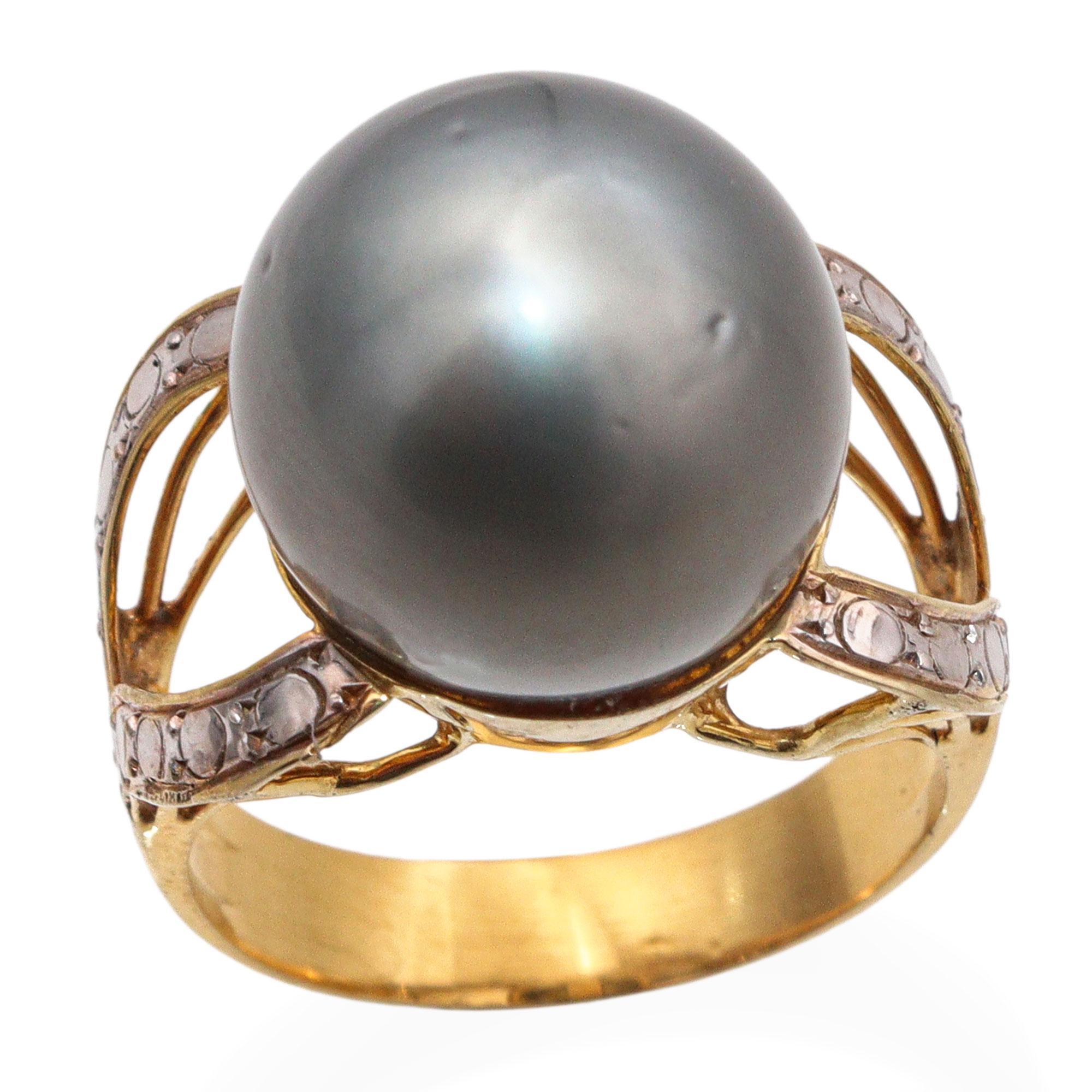Bague vintage en or jaune 12k avec perle de Tahiti en vente 2