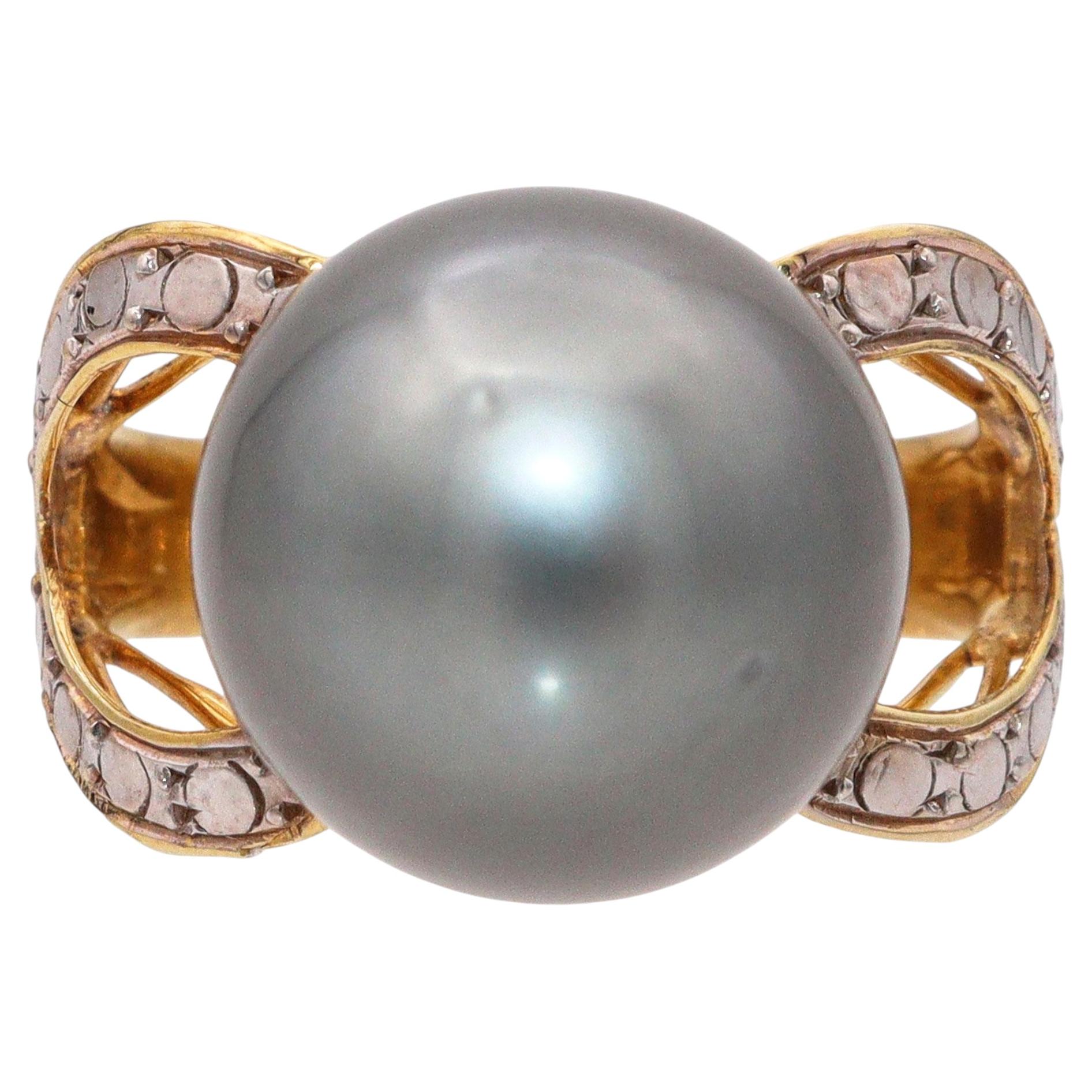 Vintage 12k Gelbgold Tahiti Perle Ring