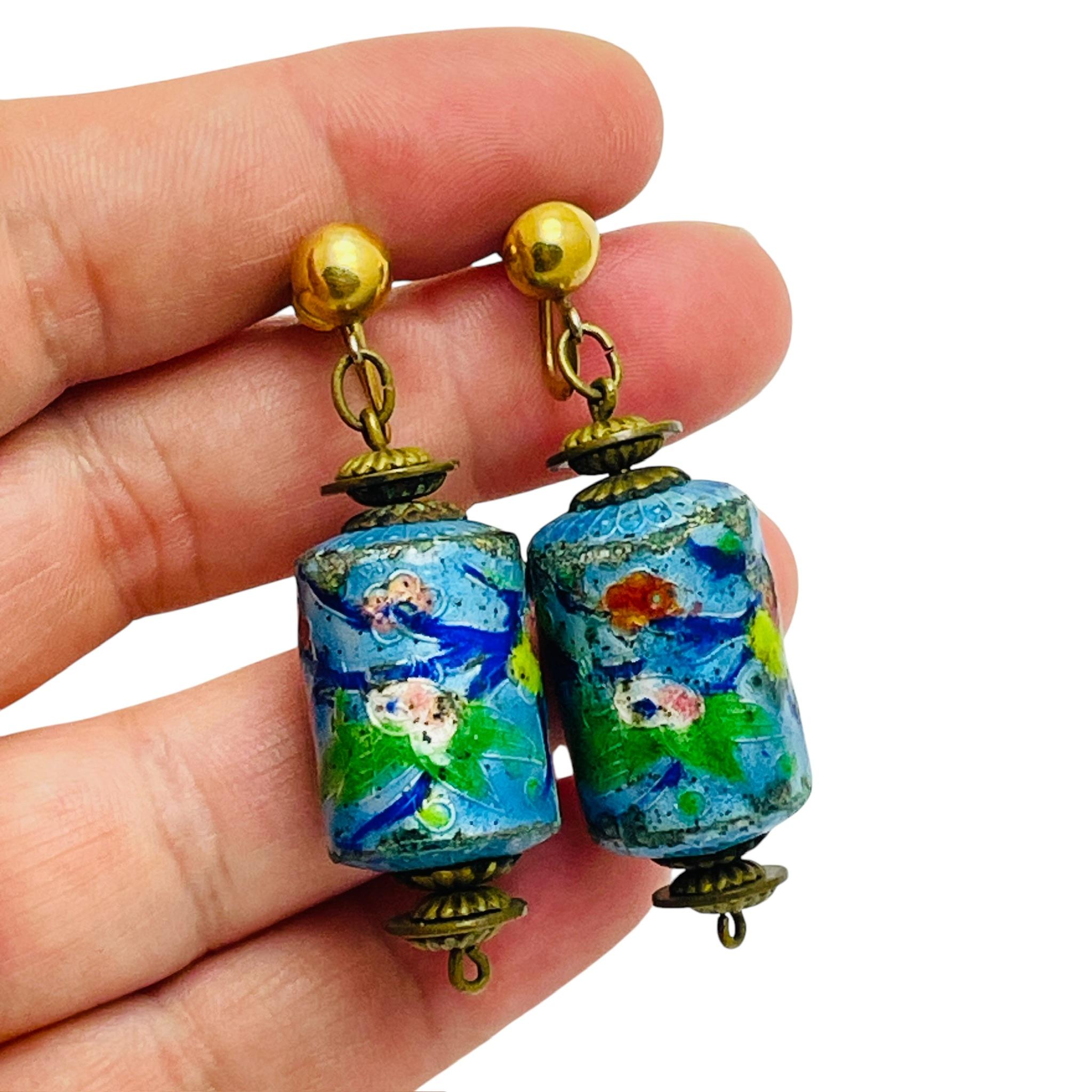 Women's Vintage 12kt gold filled colorful enamel screw back dangle earrings For Sale