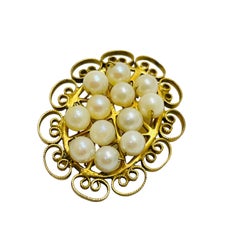 Vintage 12kt gold filled pearl small designer brooch