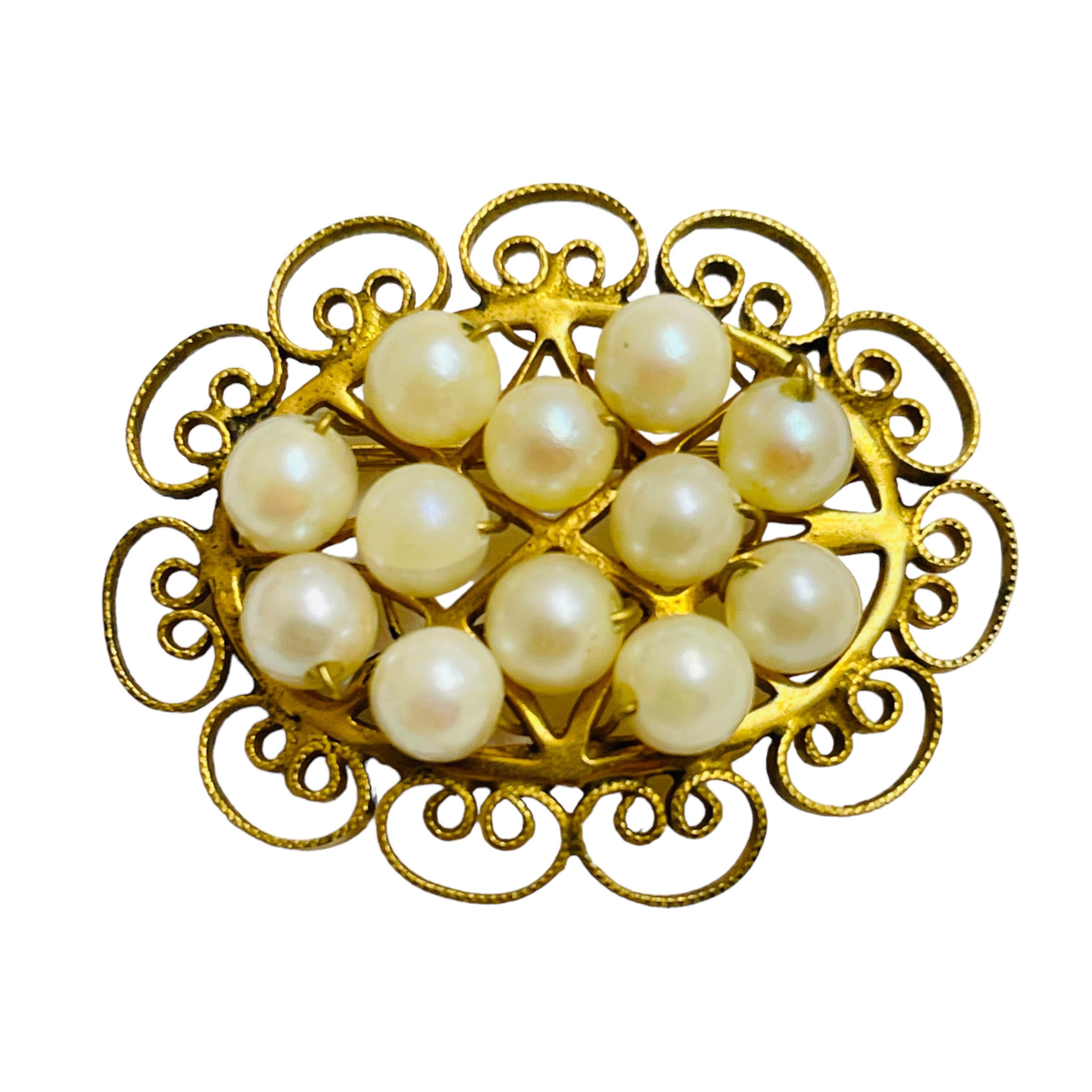 Vintage 12kt gold filled pearl small designer brooch