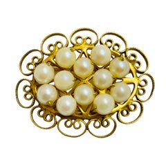 Broche vintage de diseño con perlas bañadas en oro de 12 quilates
