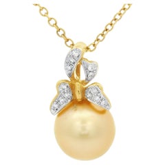 Colgante vintage de diamantes y perlas del mar del sur de oro de 12 mm en oro amarillo de 18 quilates