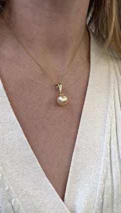 Vintage 12mm Golden Pearl Pendant 14K Yellow Gold
