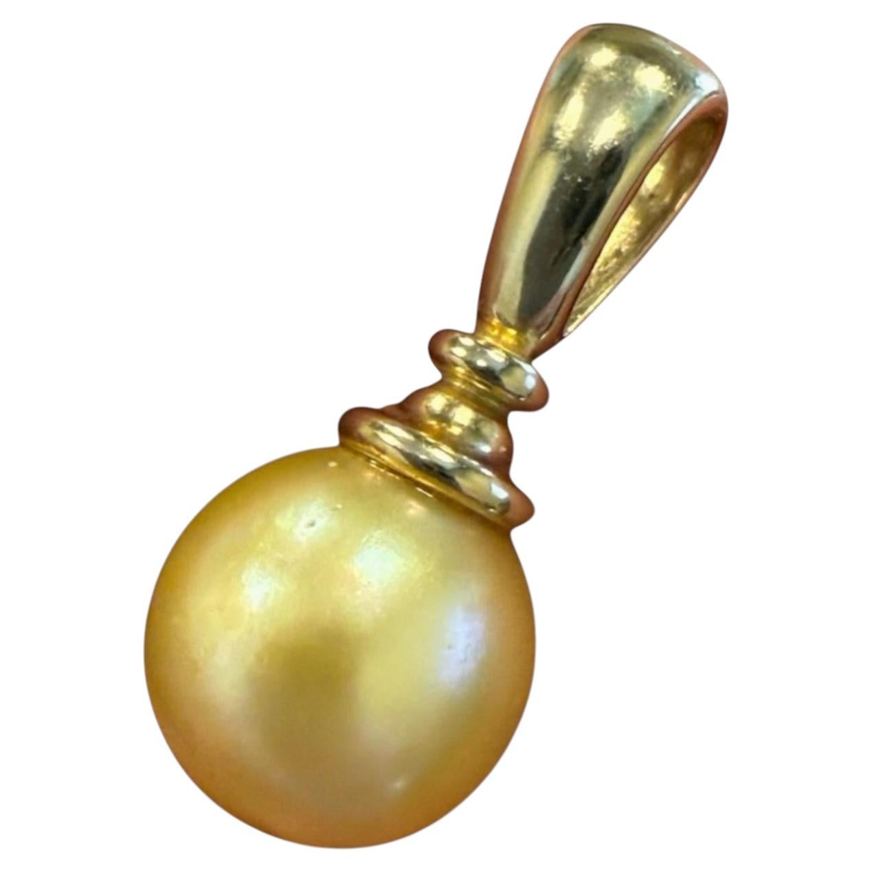 Vintage 12mm Golden Pearl Pendant 14K Yellow Gold