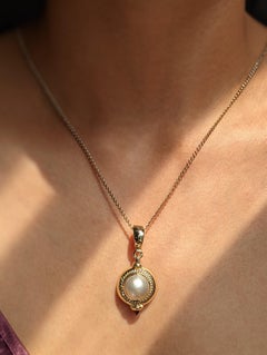 Vintage 12mm Mabe Pearl Pendant Enhancer 9ct Yellow Gold Bezel Set
