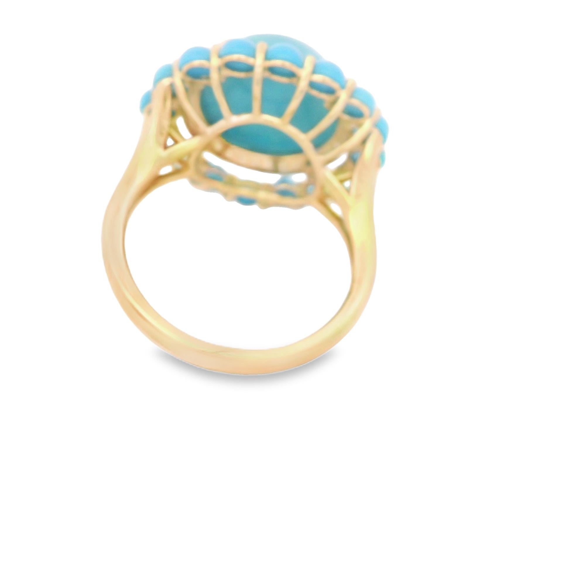 Cabochon Vintage 12mm Sleeping Beauty Turquoise Diamond Ring in 14K Yellow Gold