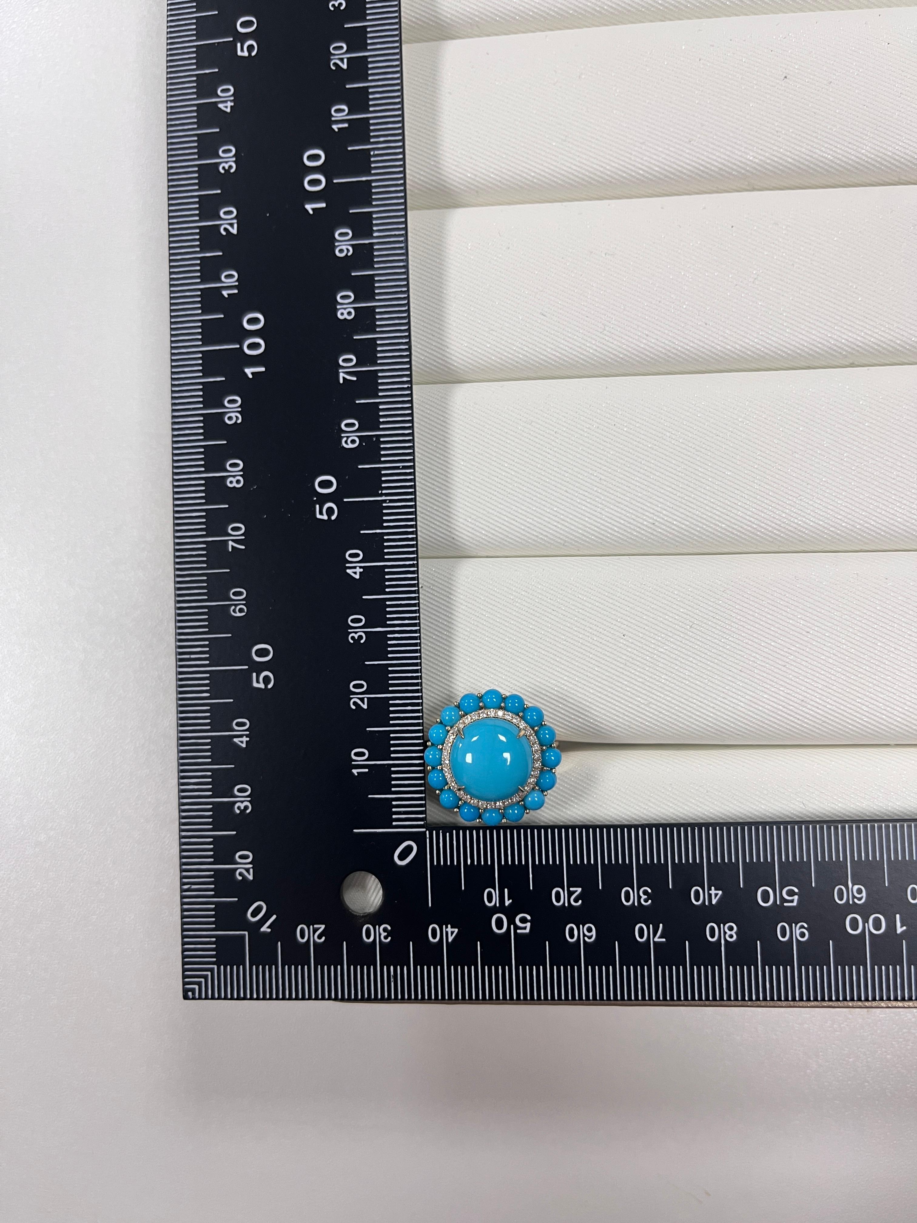 Vintage 12mm Sleeping Beauty Turquoise Diamond Ring in 14K Yellow Gold 1