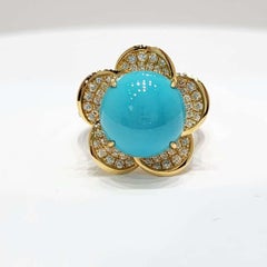 Vintage 12mm Sleeping Beauty Turquoise Diamond Ring in 18K Yellow Gold