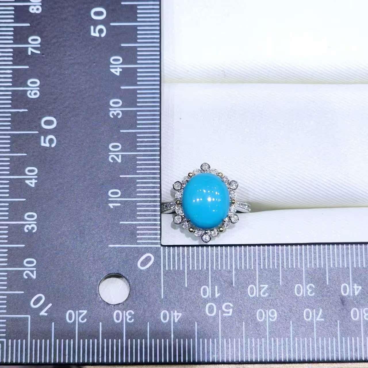 Vintage 10X12mm Dornröschen Türkis Diamant Ring in 14K Weißgold im Zustand „Neu“ im Angebot in Hong Kong, HK