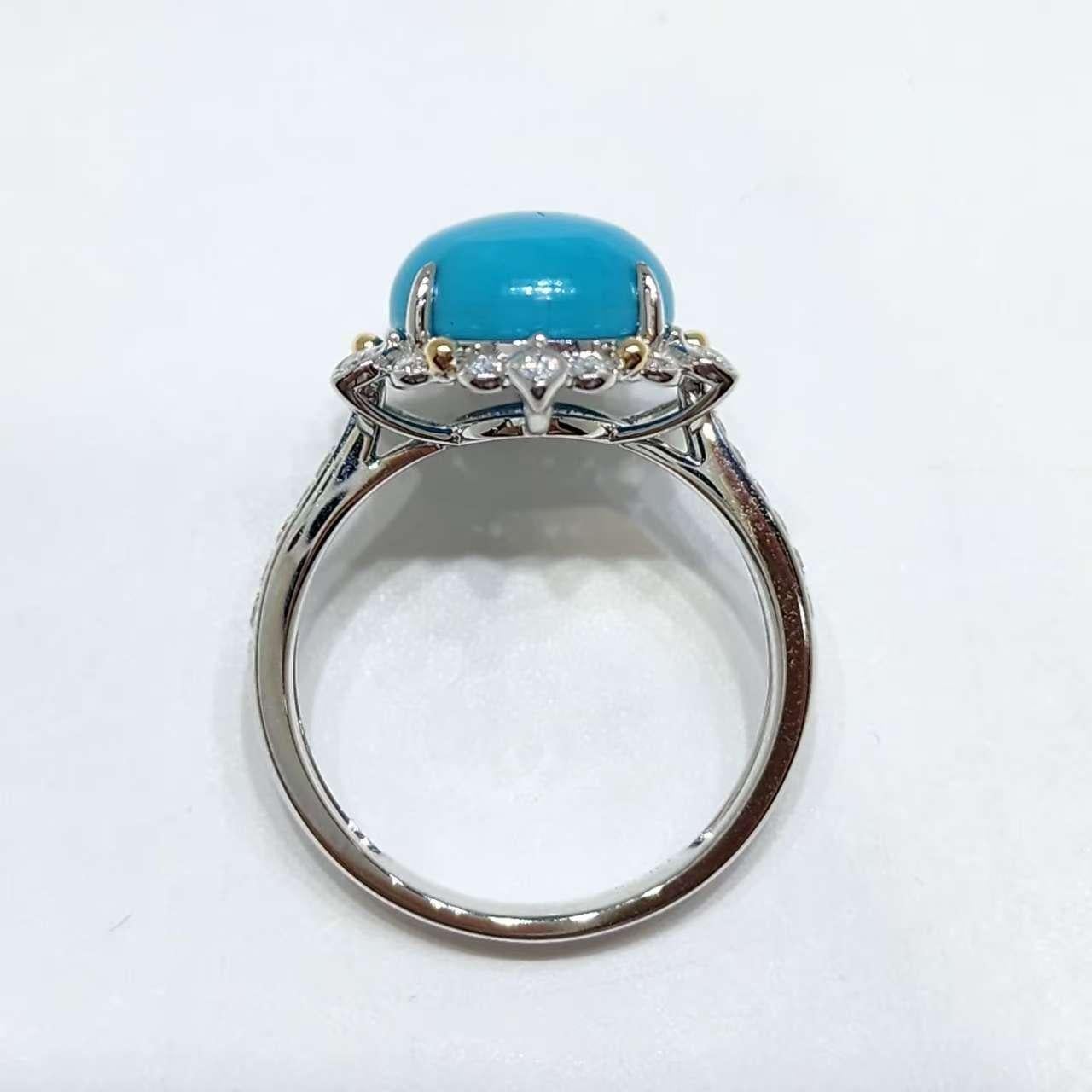 Vintage 10X12mm Dornröschen Türkis Diamant Ring in 14K Weißgold Damen im Angebot